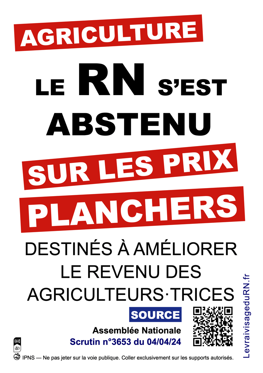 Le RN s'est abstenu sur les prix planchers agricoles