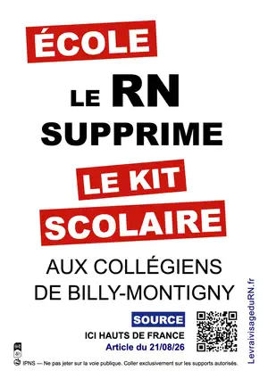Le RN supprime le Kit Scolaire au collégiens de Billy-Montigny