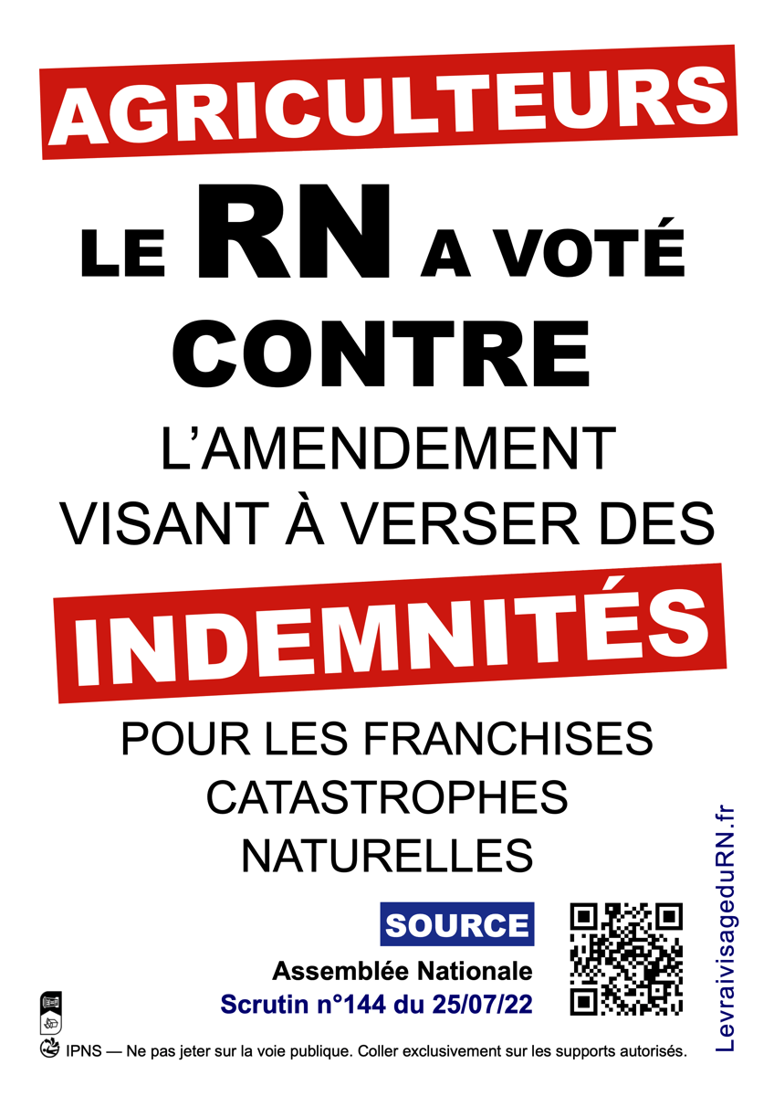 Le RN a voté contre le versement d'indemnités aux agriculteurs victimes de catastrophes naturelles