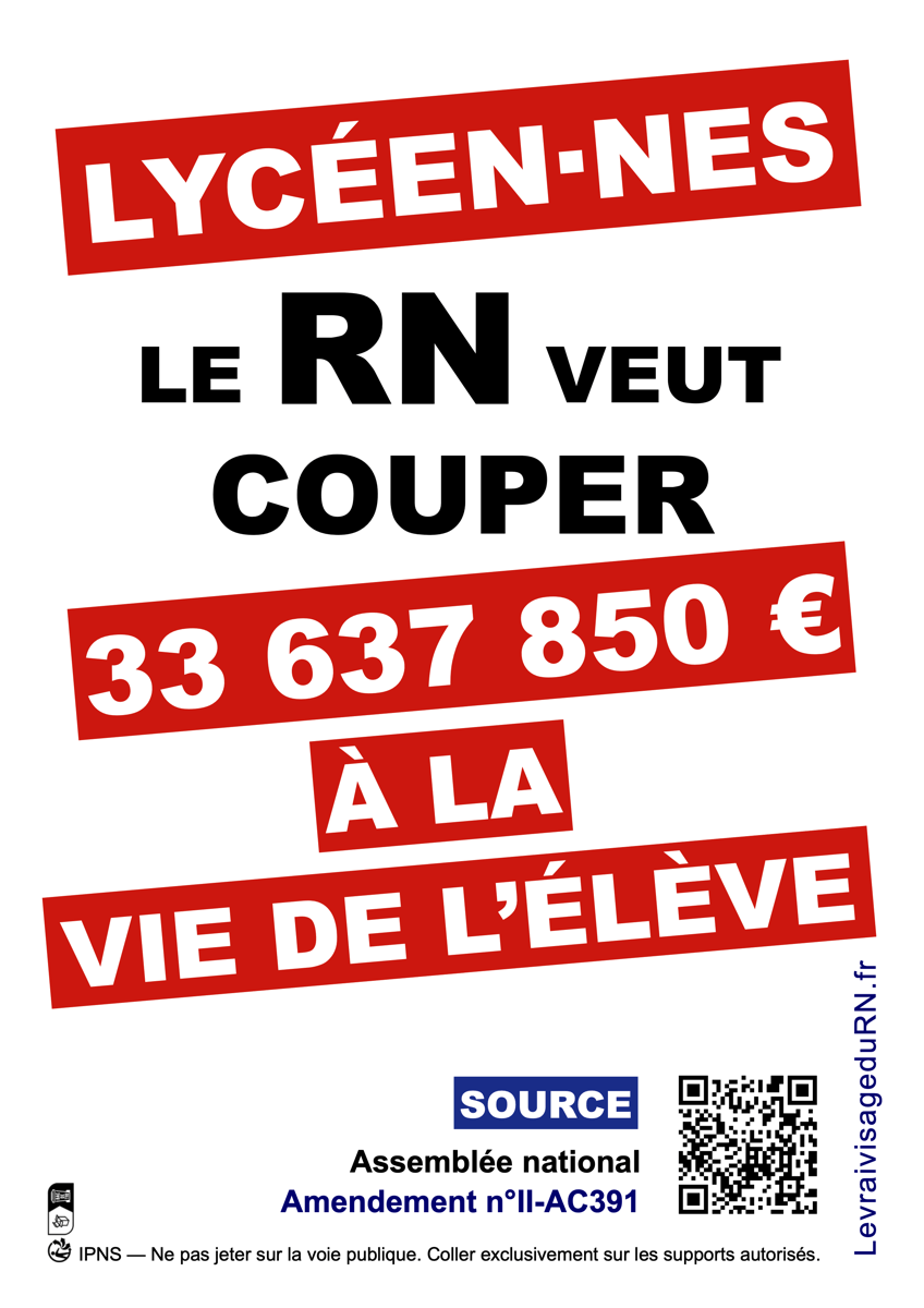 Lycéens : le RN veut couper 33 millions d'Euros à la vie scolaire