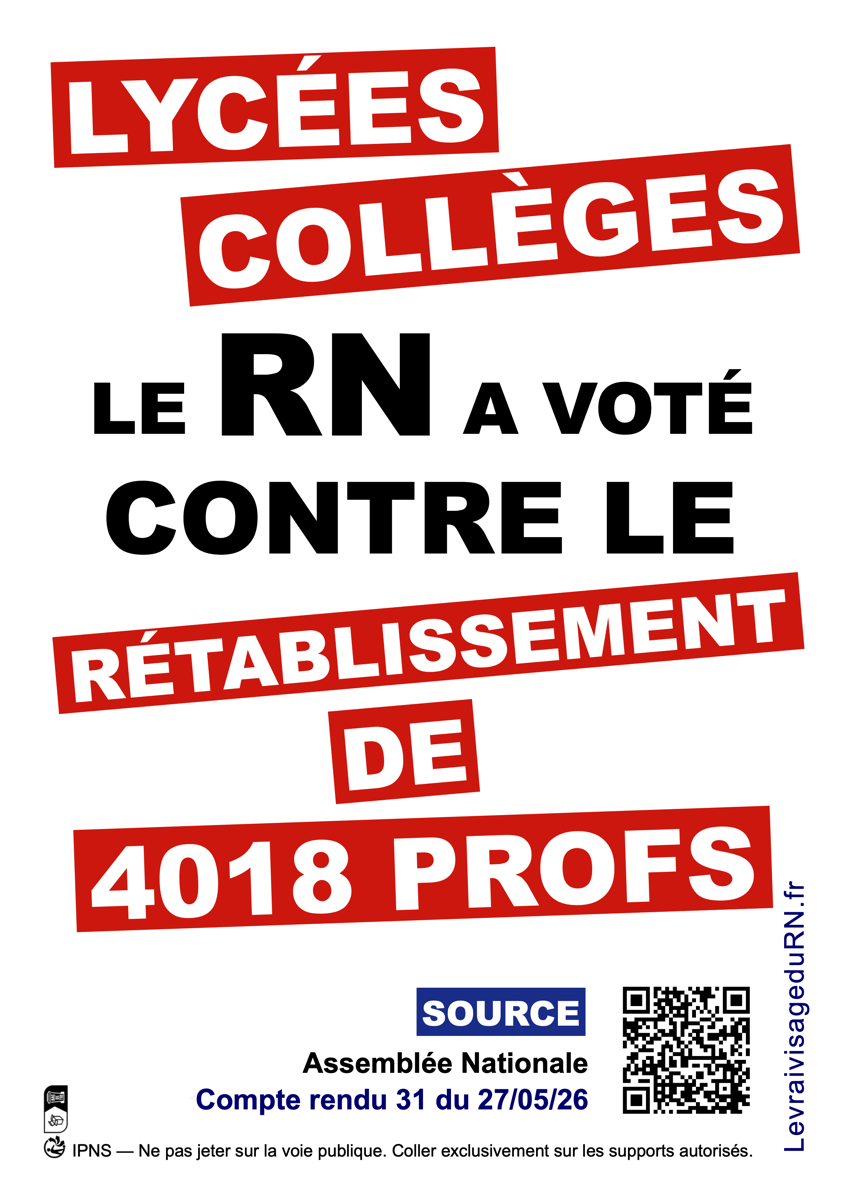 Lycées et Collège : le RN refuse le rétablissement de 4018 profs